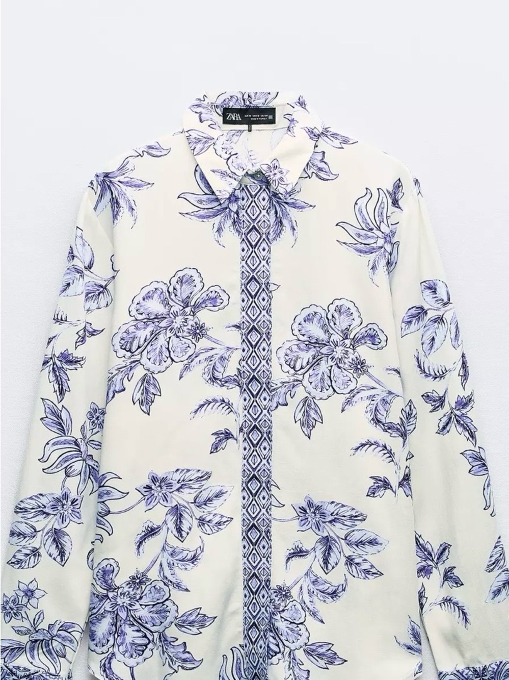 Like New Zara Cream Shirt with Blue Floral Motif